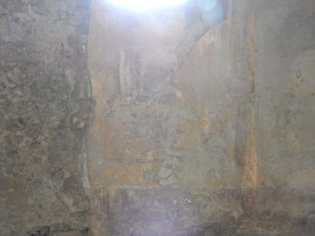 VI.16.15 Pompeii. May 2015. Room G, south wall with remains of central painting. Photo courtesy of Buzz Ferebee.