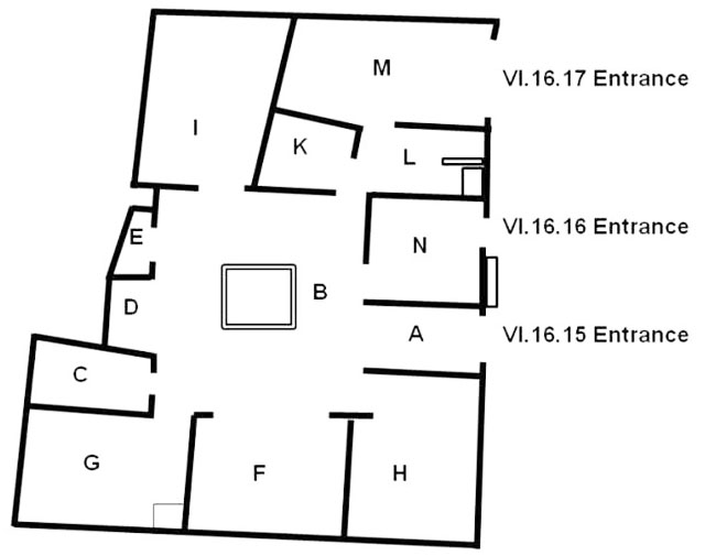 VI.16.15 Pompeii. Casa dell’Ara Massima or House of Pinarius or Casa di Narcisso
Room Plan