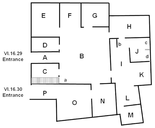 VI.16.29 Pompeii. House. VI.16.30 Pompeii. Workshop
Combined Room Plan