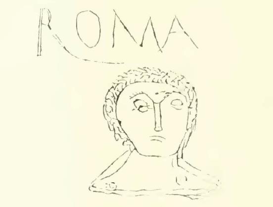 Below this was the head of Roma, drawn in a simple way -
See Notizie degli Scavi, 1908, p.361-2,  (fig.2).