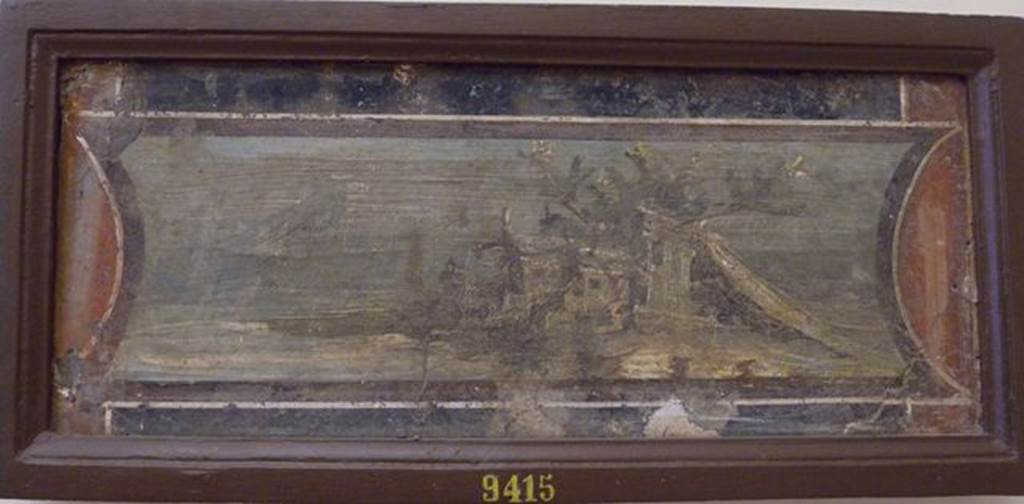 VI.17.25 Pompeii?  Found on 29th September 1764 along with 14 other pictures in the Masseria di Don Giacomo Irace.
Wall painting of country scene.
Now in Naples Archaeological Museum. Inventory number 9415.
See Pagano, M. and Prisciandaro, R., 2006. Studio sulle provenienze degli oggetti rinvenuti negli scavi borbonici del regno di Napoli. Naples : Nicola Longobardi.  (p. 48-9).
(Pagano & Prisciandaro list this as from VI.17.25?, but was this under the Irace property?)

