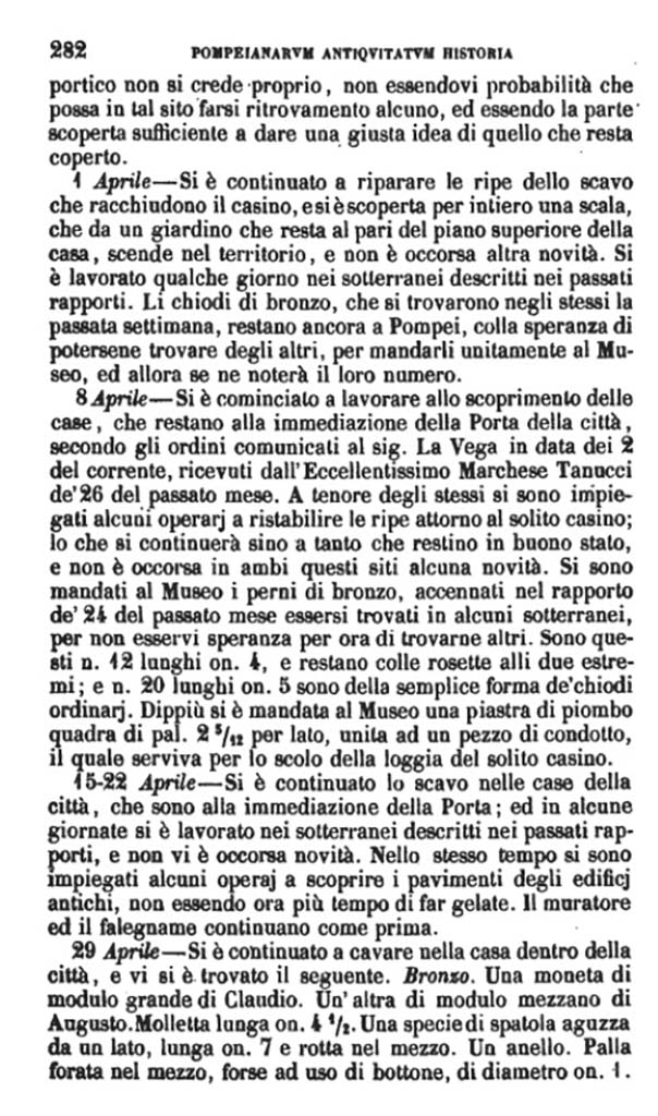 Copy of Pompeianarum Antiquitatum Historia 1, I, Page 282, March – April 1775. 