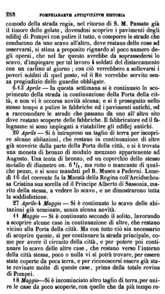 Copy of Pompeianarum Antiquitatum Historia 1, I, Page 288, March to May 1776. 