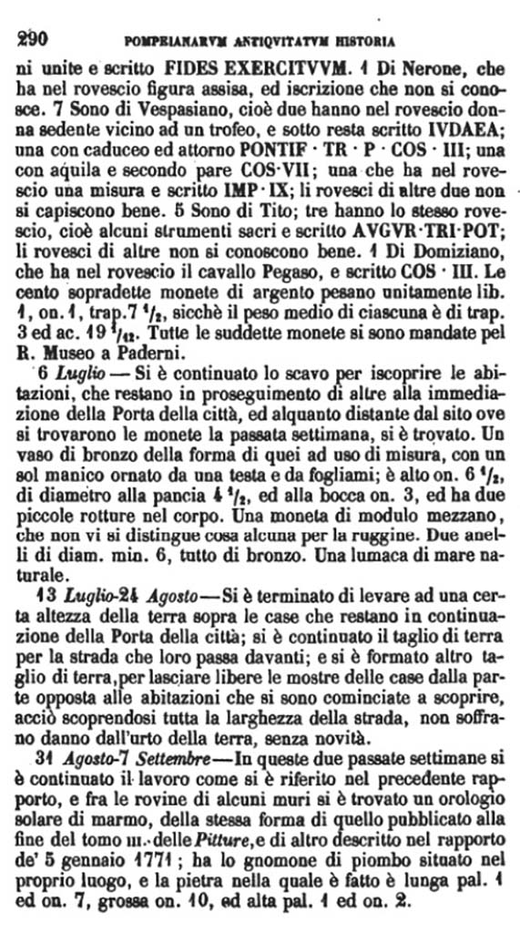 Copy of Pompeianarum Antiquitatum Historia 1, I, Page 290, June to September 1776. 