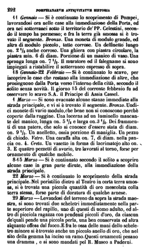 Copy of Pompeianarum Antiquitatum Historia 1, I, Page 292, January to March 1777. 