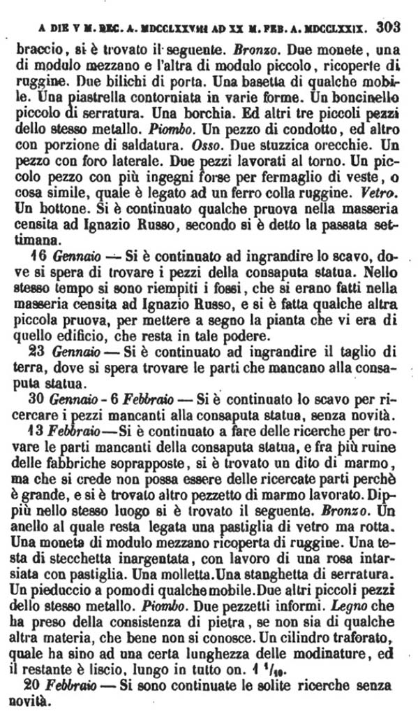 Copy of Pompeianarum Antiquitatum Historia 1, I, Page 303, January to February 1779 