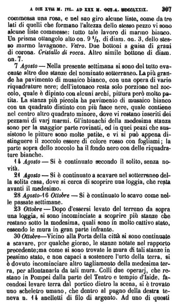 Copy of Pompeianarum Antiquitatum Historia 1, 1, page 307, July to October 1779.