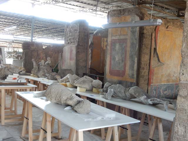 VI.17.42 Pompeii. May 2015. Body-casts on north side of atrium. In the centre is the doorway to cubiculum 7. Photo courtesy of Buzz Ferebee. 
