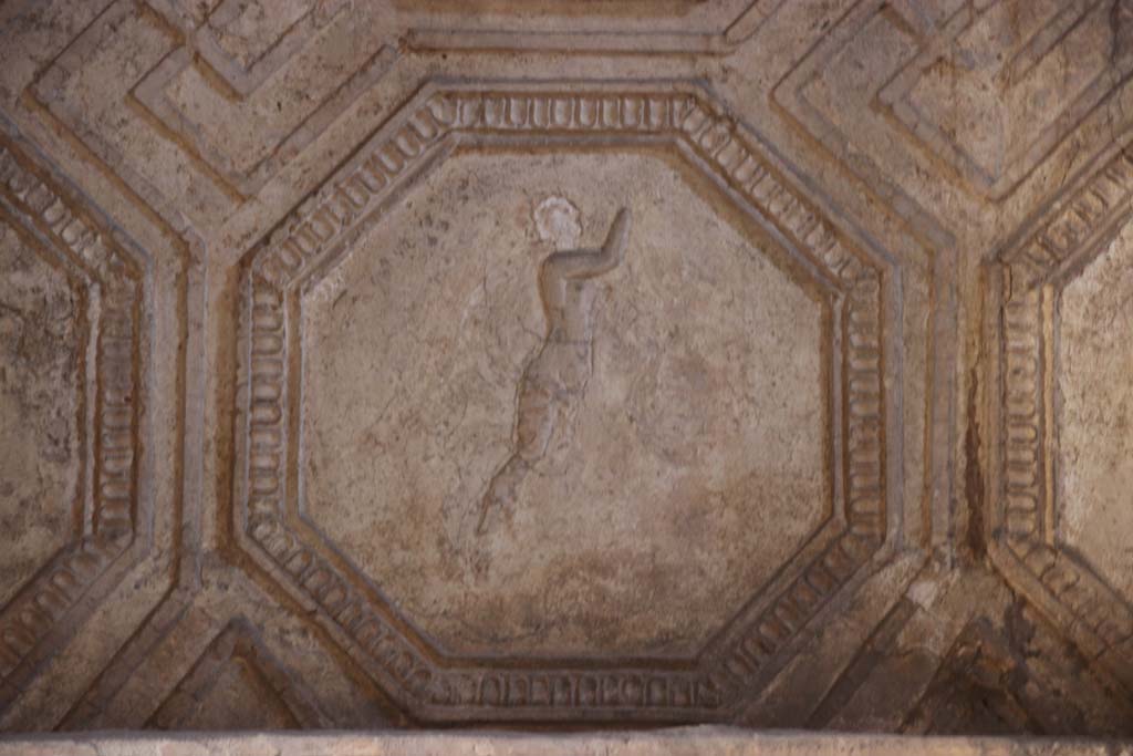 VII.1.8 Pompeii. September 2017. 
Detail of decorative stucco from south end of upper east wall of men’s changing room 2. 
Photo courtesy of Klaus Heese. 
