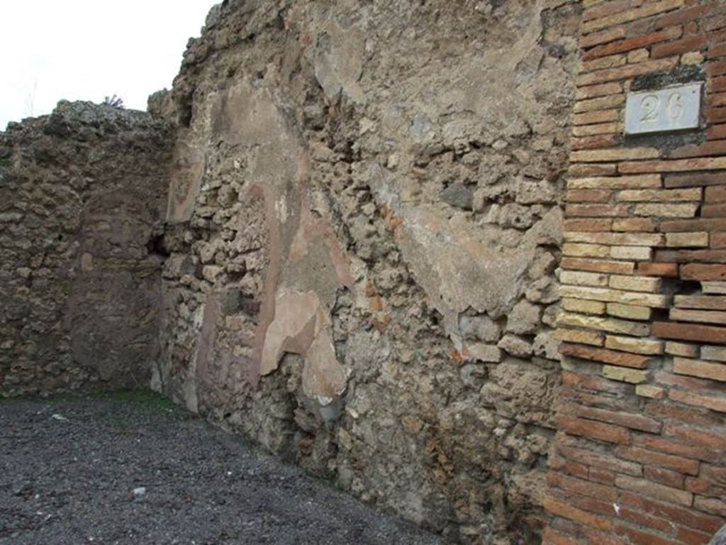 VII.1.26 Pompeii. Shop.  December 2007.  North wall showing location of ancient staircase.