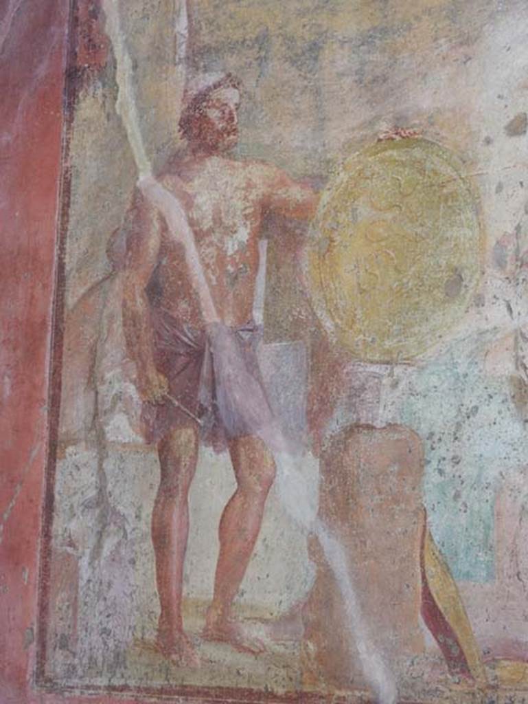 VII.1.47 Pompeii. May 2017. Exedra 10, detail of Hephaestus from painting on east wall. 
Photo courtesy of Buzz Ferebee. 
