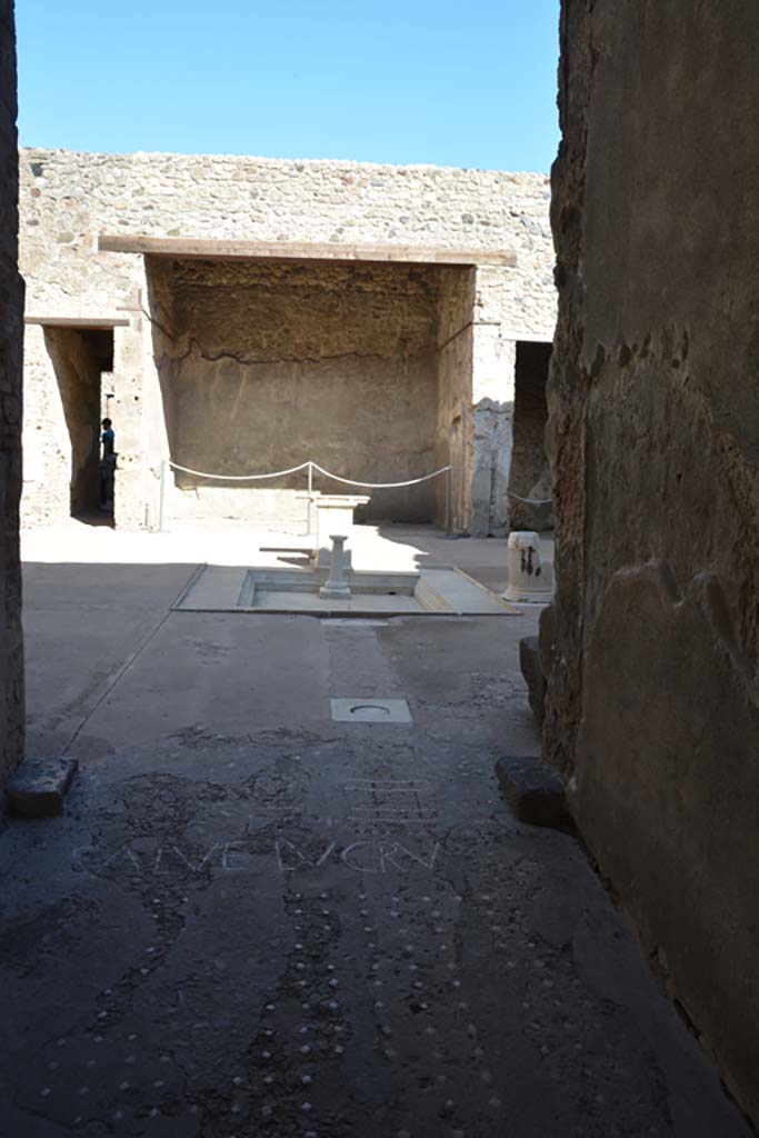 VII.1.47 Pompeii. December 2005. Entrance corridor 1 with mosaic of SALVE LVCRV.