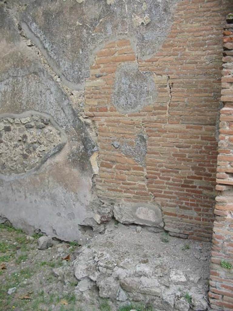 VII.2.15 Pompeii. May 2003. North wall with base of steps and imprint of stairs in the plaster on the wall. Photo courtesy of Nicolas Monteix.