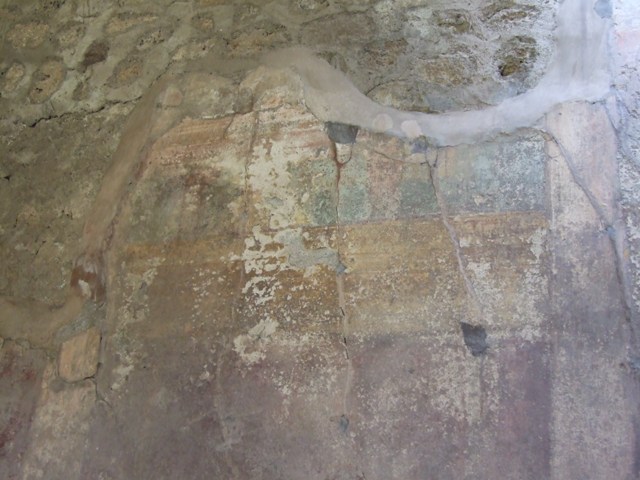 VII.2.16 Pompeii. March 2009. Room 20, upper section of north wall of triclinium.