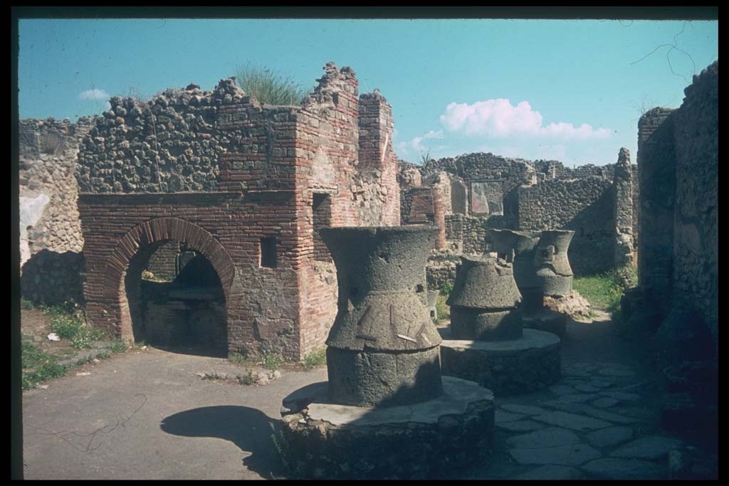 VII.2.22 Pompeii. January 1977. Looking towards oven and mills from entrance doorway. Photo courtesy of David Hingston.


