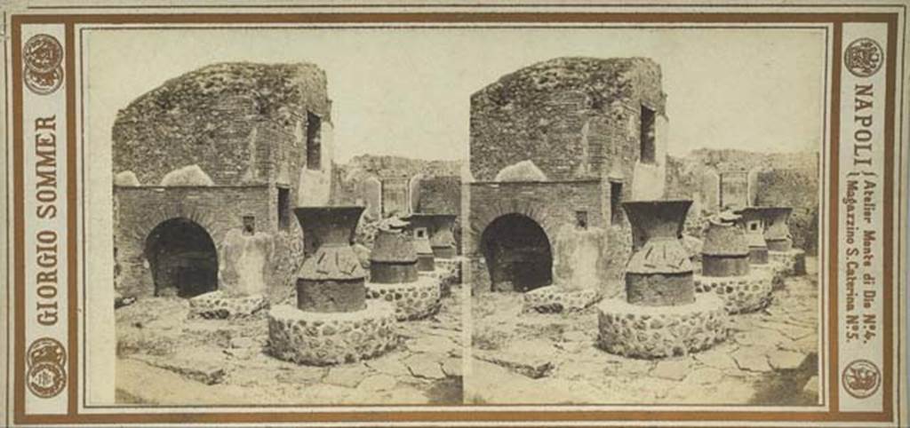 VII.2.22 Pompeii. Album by M. Amodio, c.1880, entitled “Pompei, destroyed on 23 November 79, discovered in 1748”.
Looking east across bakery. Photo courtesy of Rick Bauer.
