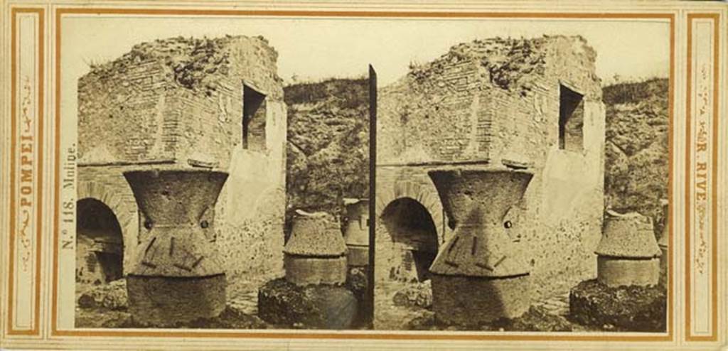 VII.2.22 Pompeii. Old undated photograph by Amodio, numbered 2997 in an album dated c.1873. Looking east across bakery. Photo courtesy of Rick Bauer.
