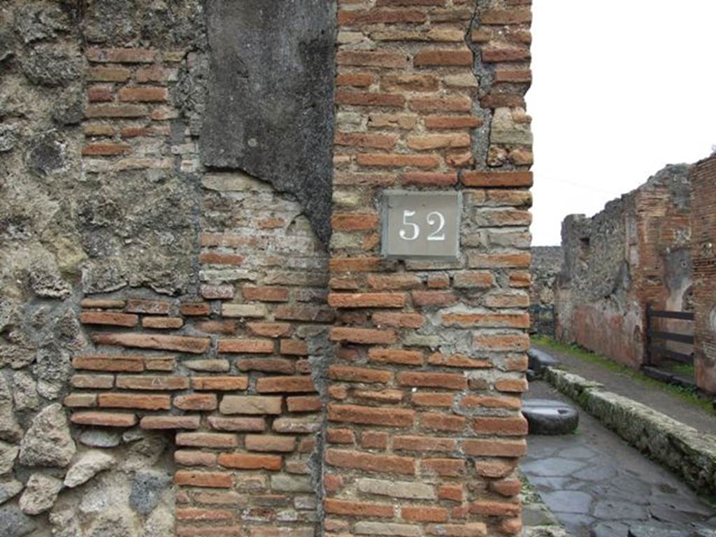 VII.2.52 Pompeii. December 2007. East wall and Via degli Augustali.