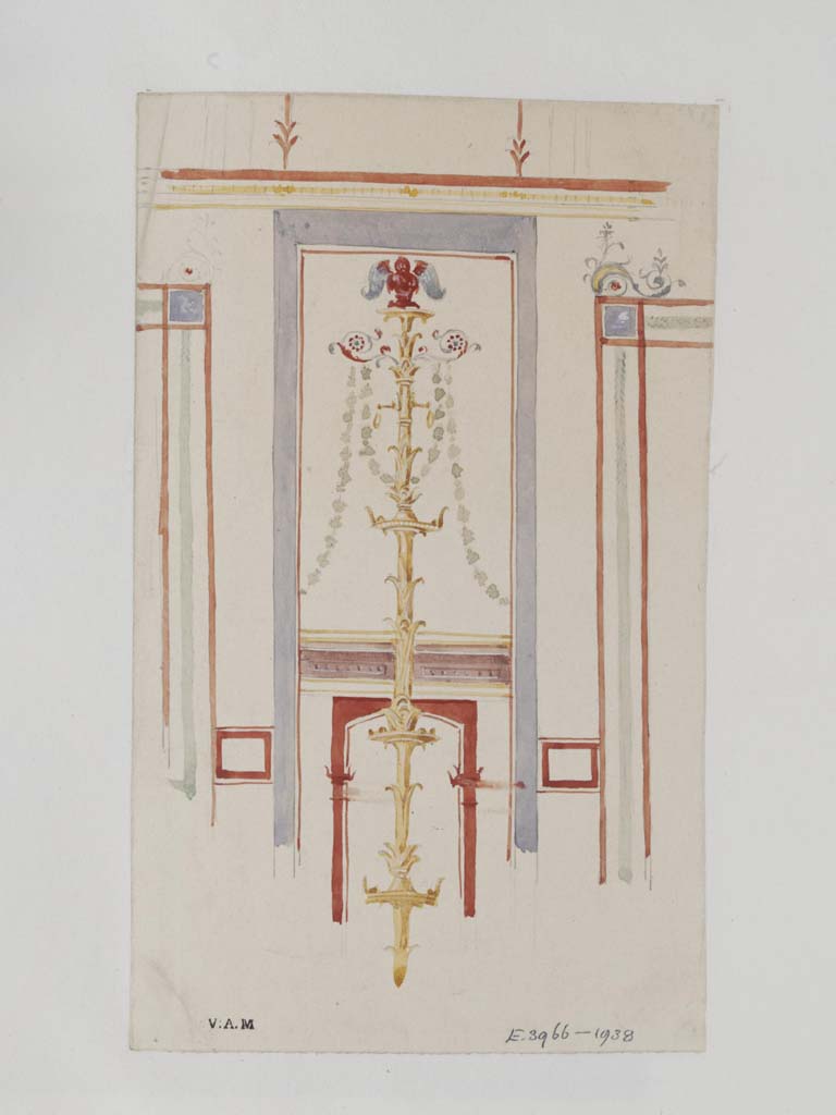 VII.4.31/51 Pompeii. c.1840. Watercolour painting by James William Wild, showing detail from west wall of cubiculum 33.
Photo  Victoria and Albert Museum, inventory number E.3966-1938.

