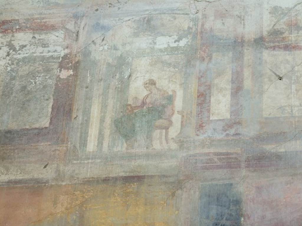 VII.4.31 Pompeii. March 2009. Room 6, painted figure on south end of the upper west wall of the ala.