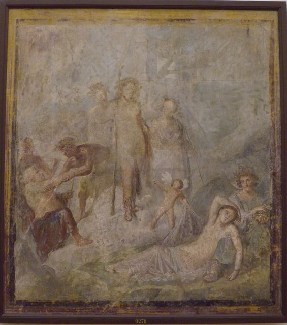 VII.4.31 Pompeii. Room 20, west wall of oecus. Wall painting of ...