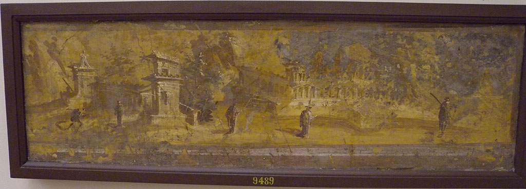 VII.4.31/51 Pompeii. Room 21, east wall of triclinium. Painting of a rural sanctuary.
Now in Naples Archaeological Museum. Inventory number 9489.
