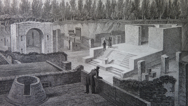 VII.5.19 Pompeii. 1832. Drawing of view looking north-east.