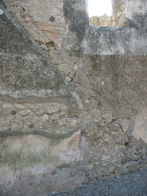 VII.7.18 Pompeii. May 2003. South wall of rear room with site of staircase showing in the plaster. Photo courtesy of Nicolas Monteix.

