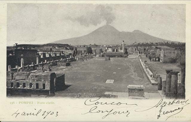 VII.8 Pompeii Forum. From an album by Roberto Rive, dated 1868. Looking north from south-east corner of Forum.
Photo courtesy of Rick Bauer.

