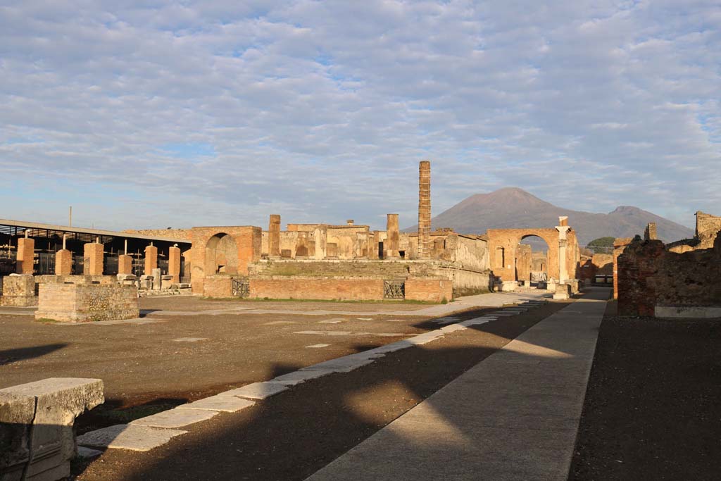 VII.8.00 Pompeii Forum, December 2018. 
Looking towards south side, from east side, near portico of Eumachia’s Buildings. Photo courtesy of Aude Durand.

