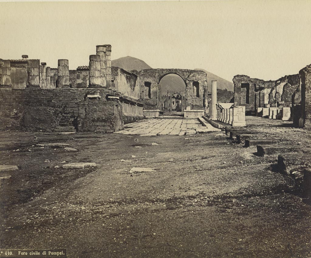 VII.8 Pompeii Forum. Old undated photograph by Rive, numbered 410. Looking north. Photo courtesy of Rick Bauer.
