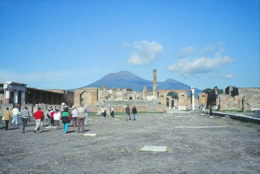 VII.8 Pompeii. 1952 (from a navy visit of the USS Cabot (CVL-28)). Looking north across forum.  Photo courtesy of Rick Bauer.
