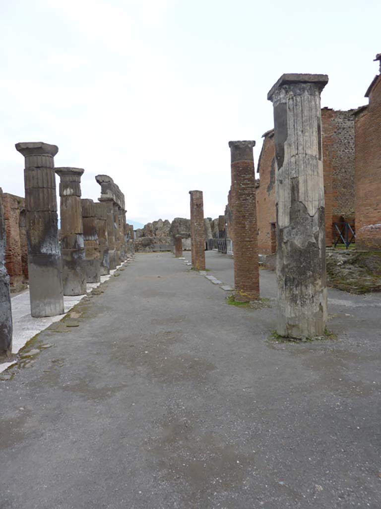 VII.8 Pompeii Forum. December 2007. Detail of top of column in south west corner.