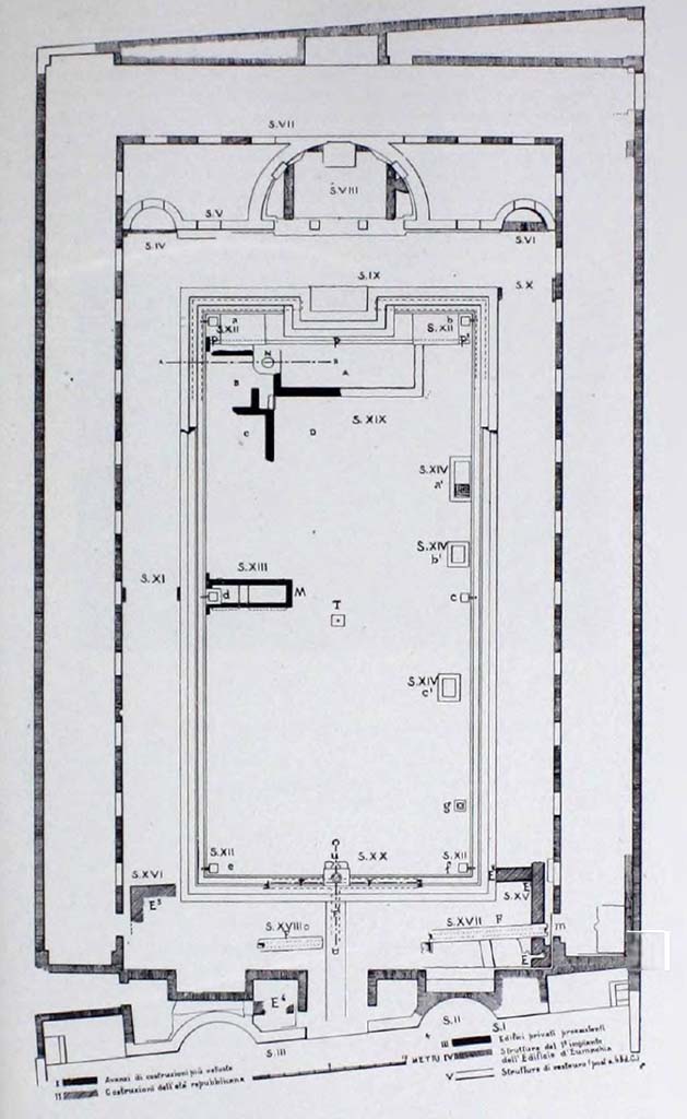 VII.9.1 Pompeii. Drawing of plan of Eumachia’s Building.
See Notizie degli Scavi di Antichità, 1942, (p.270-281, and plan above on p.271)

