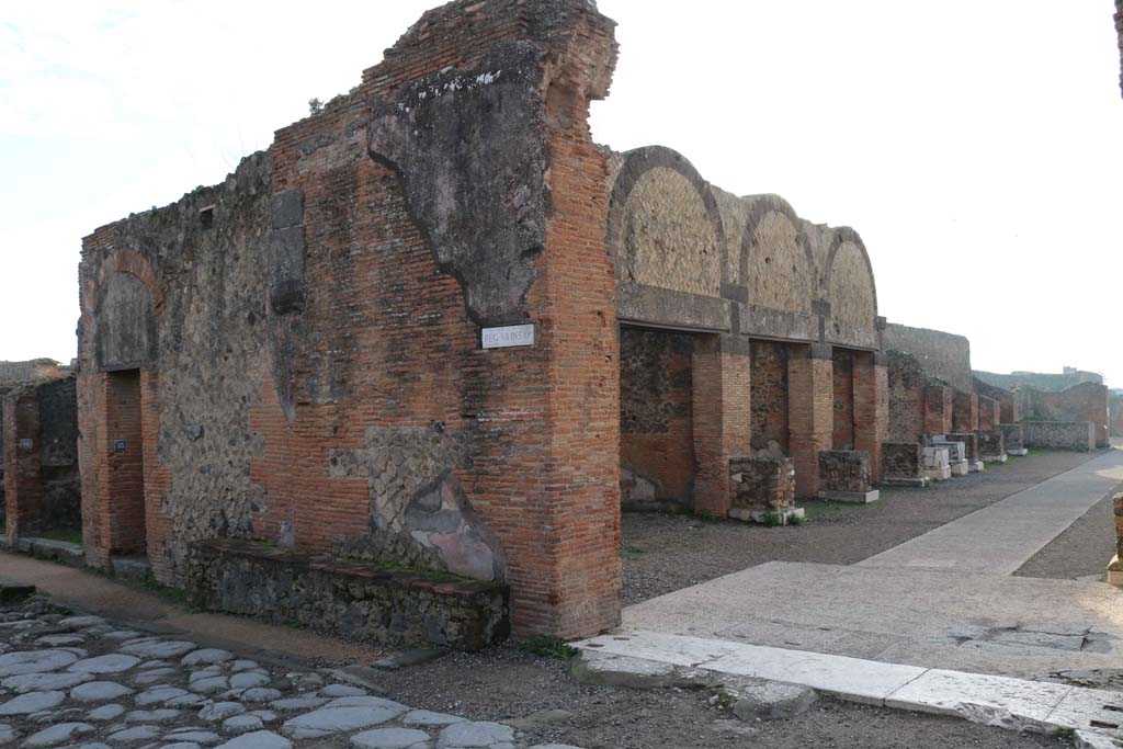 VII.9.12, Pompeii. December 2018. 
Looking south from junction of Forum, on right, with Via degli Augustali, on left. Photo courtesy of Aude Durand. 

