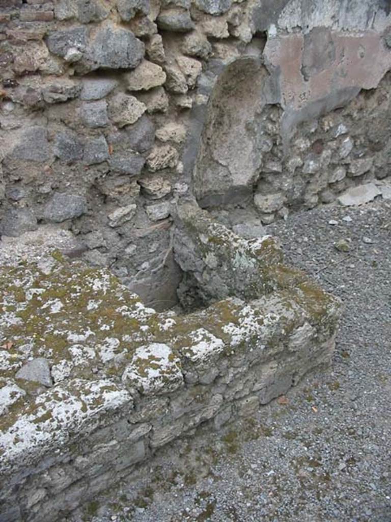 VII.9.28 Pompeii. May 2003. Water basin at the rear of the masonry counter near the east wall.  Photo courtesy of Nicolas Monteix. 

