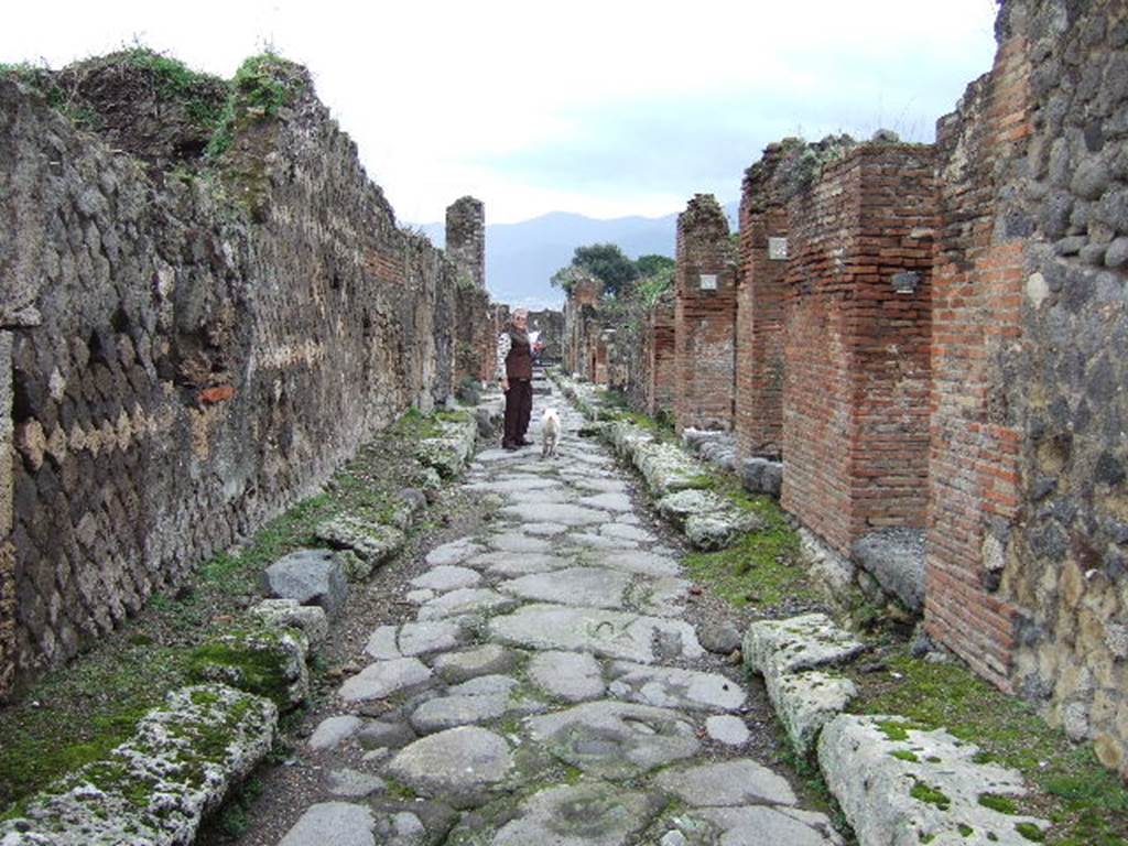 VII.12 Pompeii. December 2005. Vicolo di Eumachia, looking south.    VII.9.31 on right. 