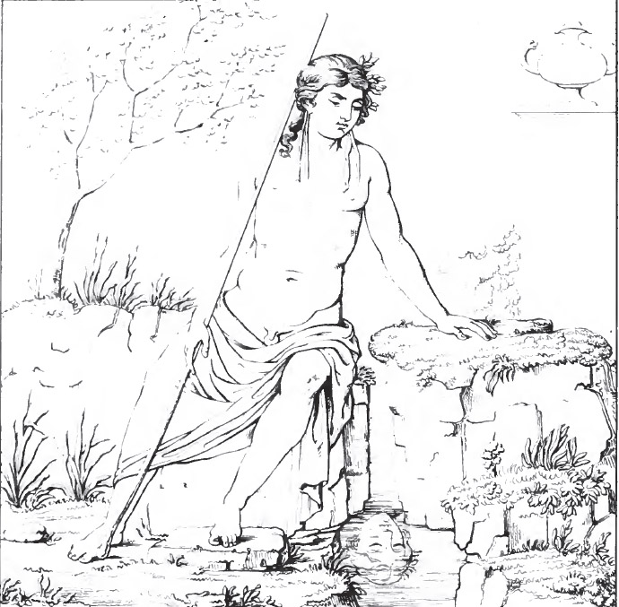 VII.9.63/60 Pompeii. Pre-1825. 
Drawing of painting of Venus Pescatrice and Narcissus, both from the same room in a house at the rear of Eumachia’s building.
See Real Museo Borbonico Vol. II, 1825, Tav. XVIII.
