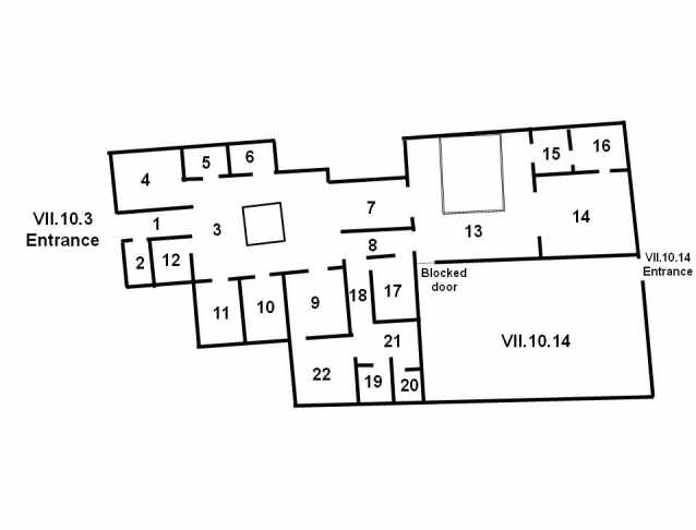 VII.10.3 Pompeii. Casa della Caccia nuova. House of Florillus?
Room Plan