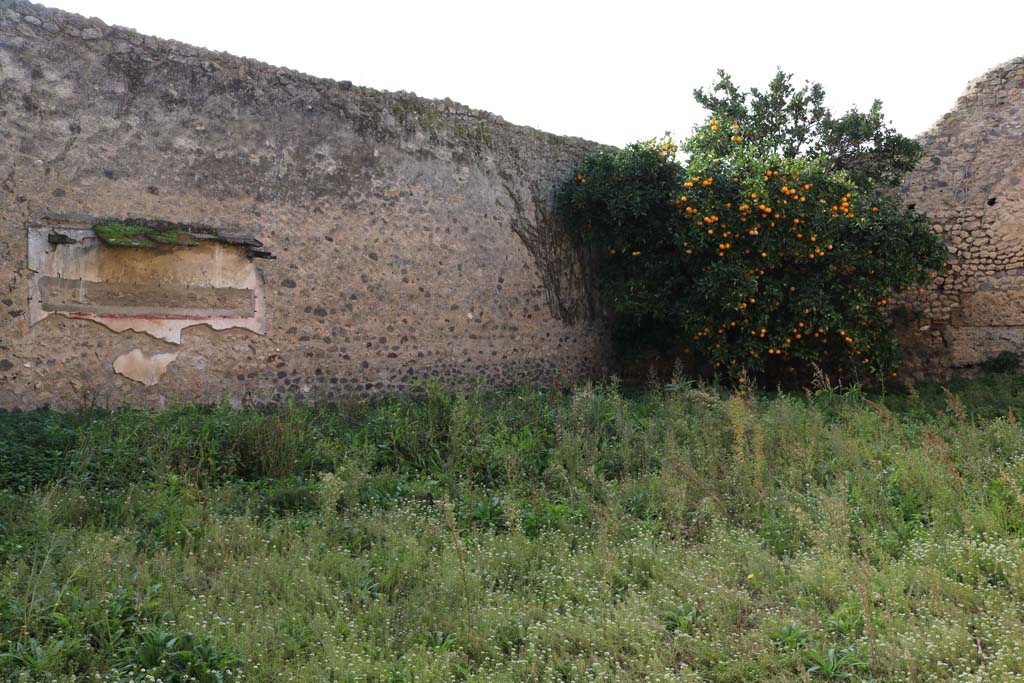 VII.10.14 Pompeii. December 2018. South wall with painted plaster. Photo courtesy of Aude Durand.

