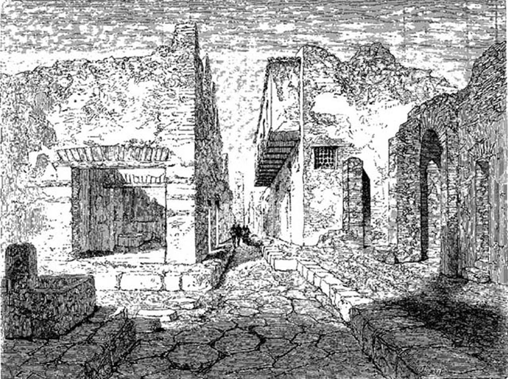 VII.12.28 Pompeii. Looking west c.1890, along Vicolo del Balcone Pensile with house on right.