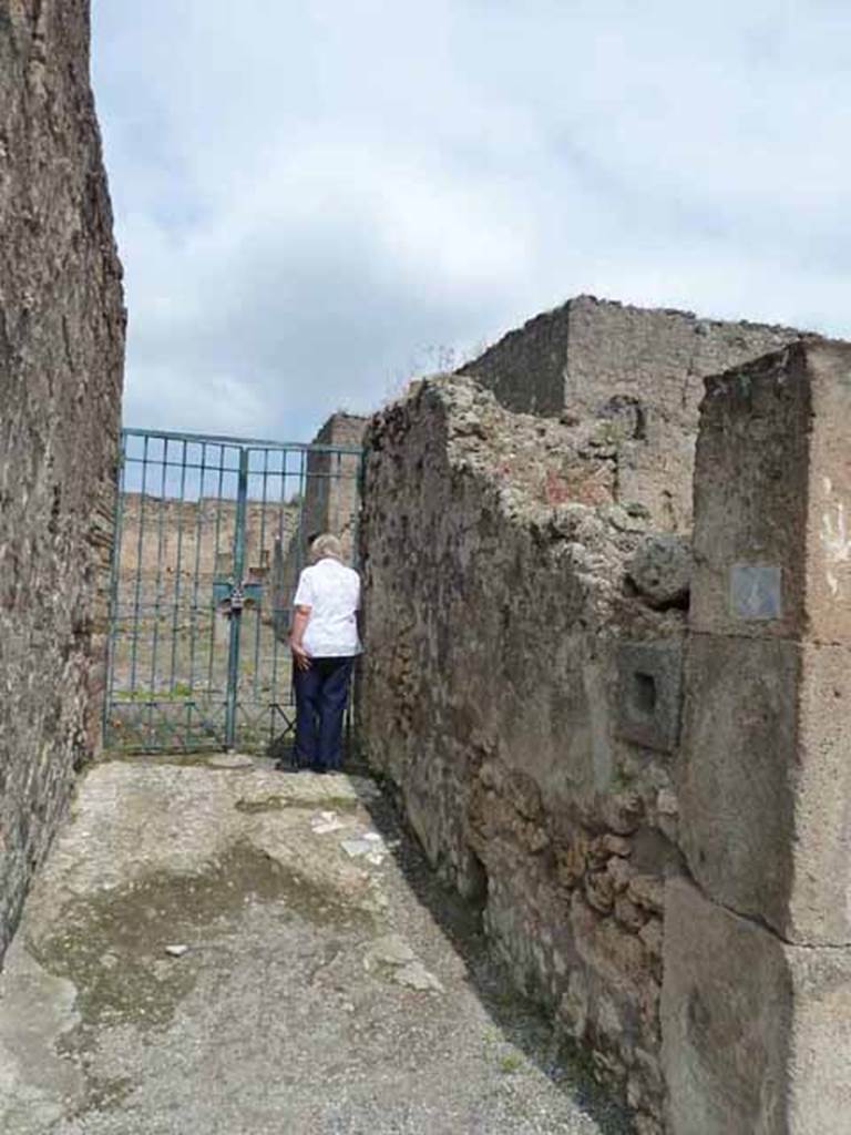 VII.13.4 Pompeii. May 2010. Looking north along entrance fauces towards atrium.