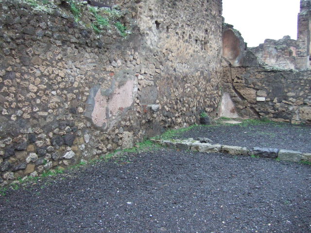 VII.14.6 Pompeii. December 2005. West wall of shop and rear room.

