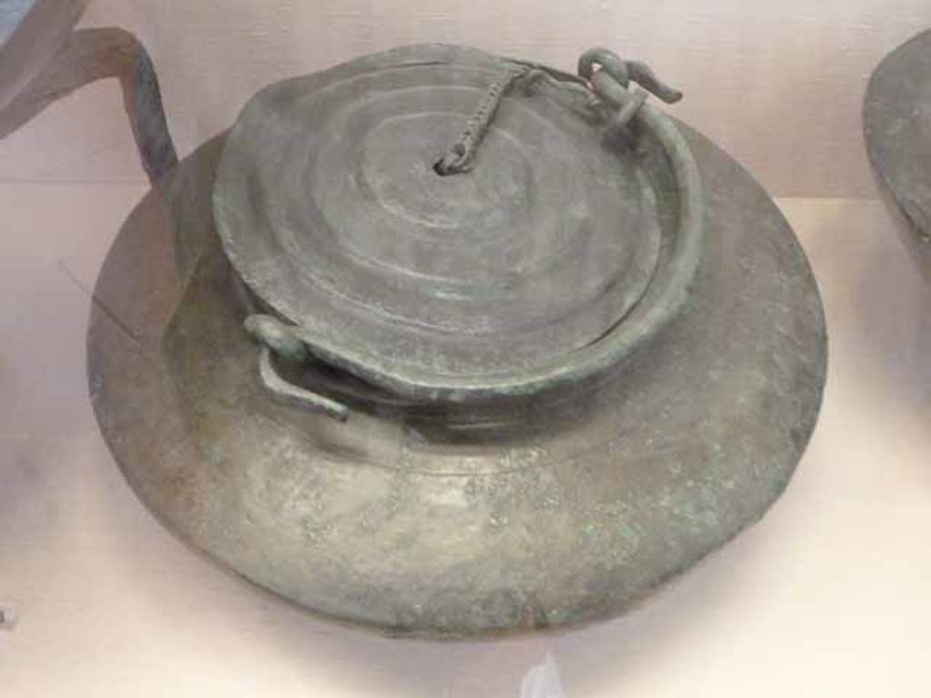 Caldaia (covered kettle) found in VII.15.3. May 2010. Now in Naples Archaeological Museum.  Inventory number 118172.