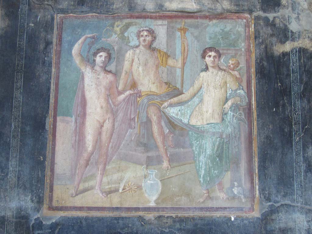 VII.16.17-22 Pompeii. December 2007. Wall painting of Dionysus and Ariadne from centre of south wall of oecus.