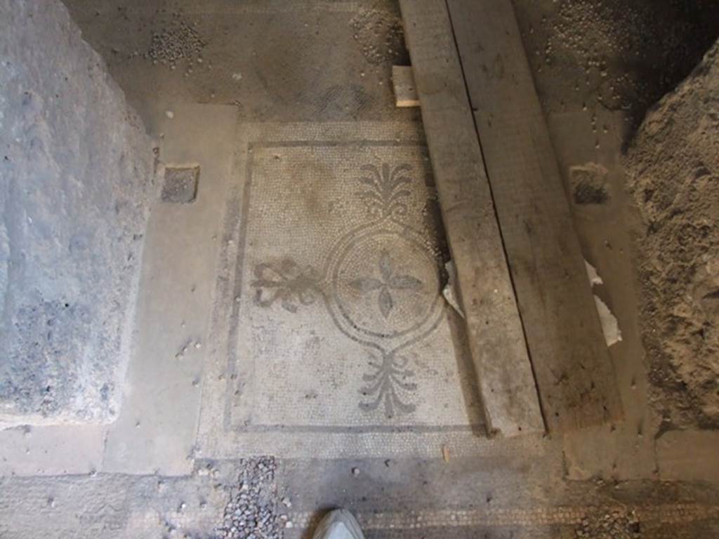 VII.16.17-22 Pompeii. December 2007. Detail of floor mosaic in door threshold, from the corridor into the room.