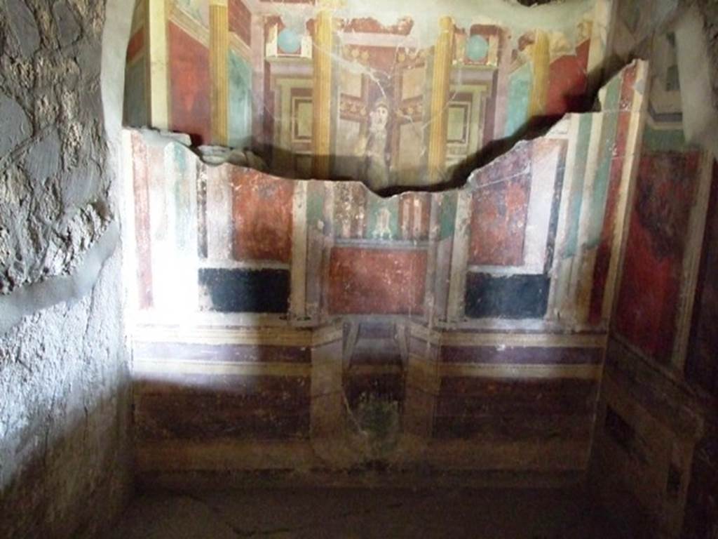 VII.16.17-22 Pompeii.  December 2007.  Shrine or cubiculum?  Painted east wall built in front of and concealing a hidden wall.
