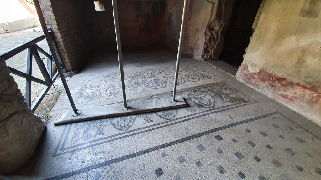 VII.16.a Pompeii. August 2021. Vestibule 8, looking north across mosaic flooring with doorway to room 6, on right.
Foto Annette Haug, ERC Grant 681269 DÉCOR.
