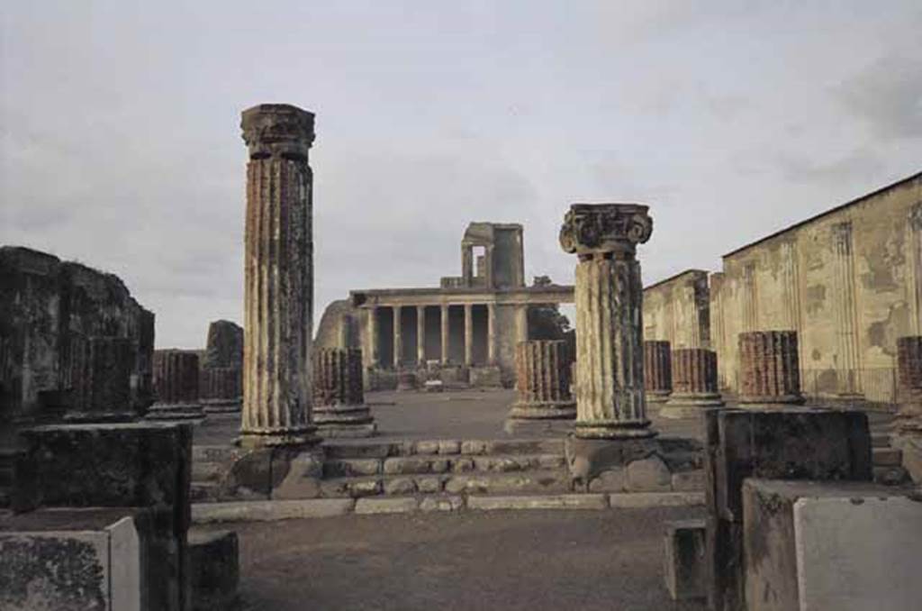 VIII.1.1 Pompeii. C.1880-1890. G. Sommer no. 1225. Photo courtesy of Rick Bauer.
Looking west from the Forum, across entrance steps into Basilica.  This shows the Basilica before reconstruction. 
