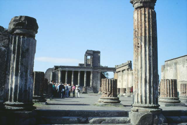 VIII.1 Pompeii. October 2001. Basilica, looking west towards southern central entrance steps. Photo courtesy of Peters Woods.
